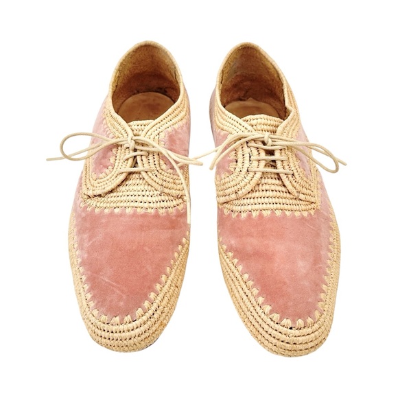 Gabriela Hearst x Clergerie Miguel Raffia Bicolor Flat Loafers in Pink & Cream - Picture 4 of 9